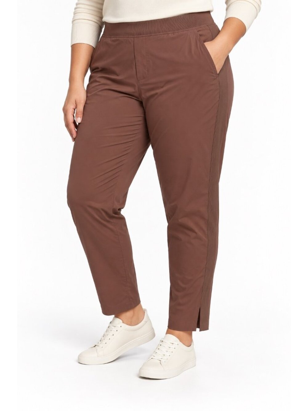 Athleta Ankle Pants 18 Plus Brown Brooklyn Stretch Commuter Travel Slit Pocket R
